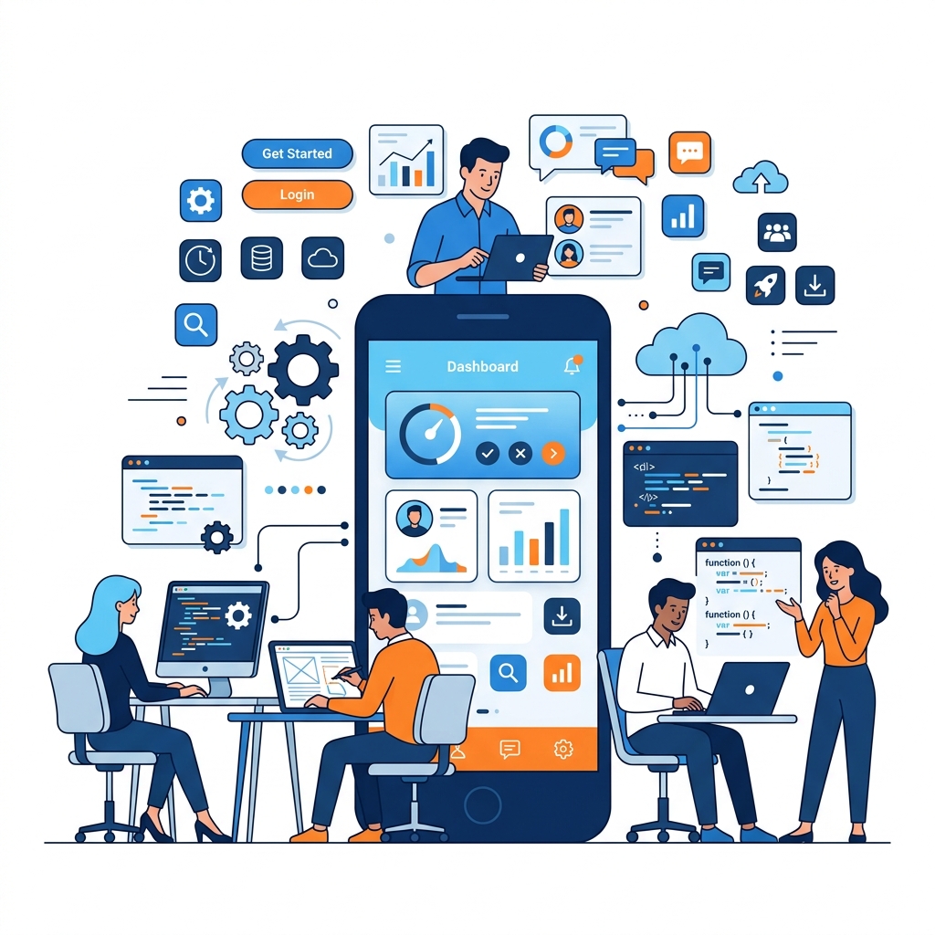 Mobile App Development Team Illustration